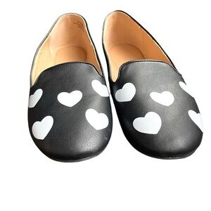 Cato Black Loafers with White Heart Pattern Size 8